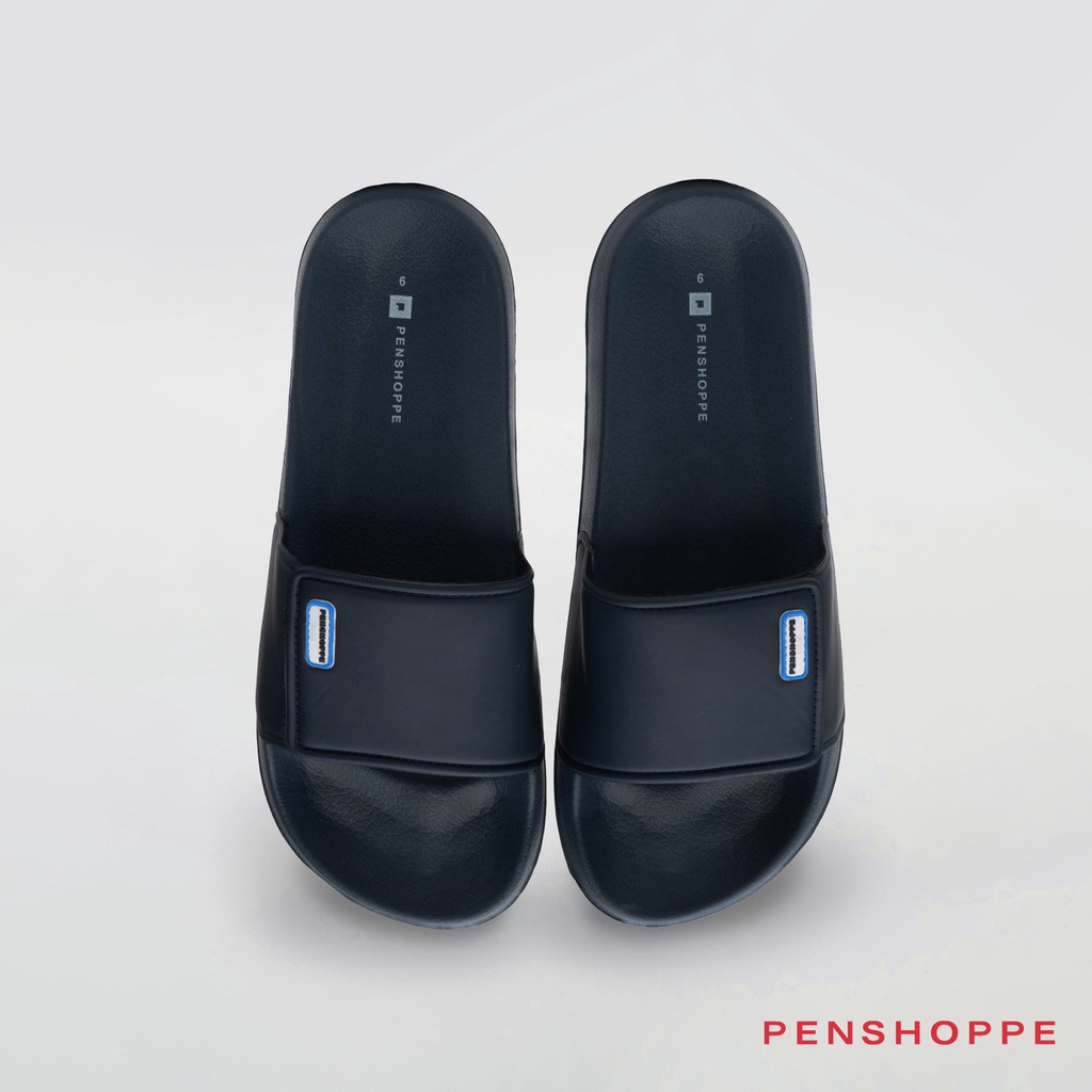 Penshoppe Printed Velcro Slides Slippers For Men (Black/Navy Blue ...