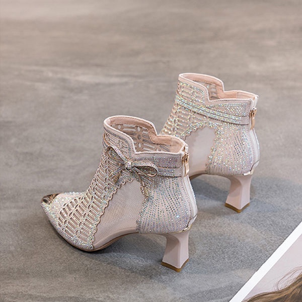 [Ready Stock] Mesh Short Boots High Heel Hollow Sandals K00P | Shopee ...