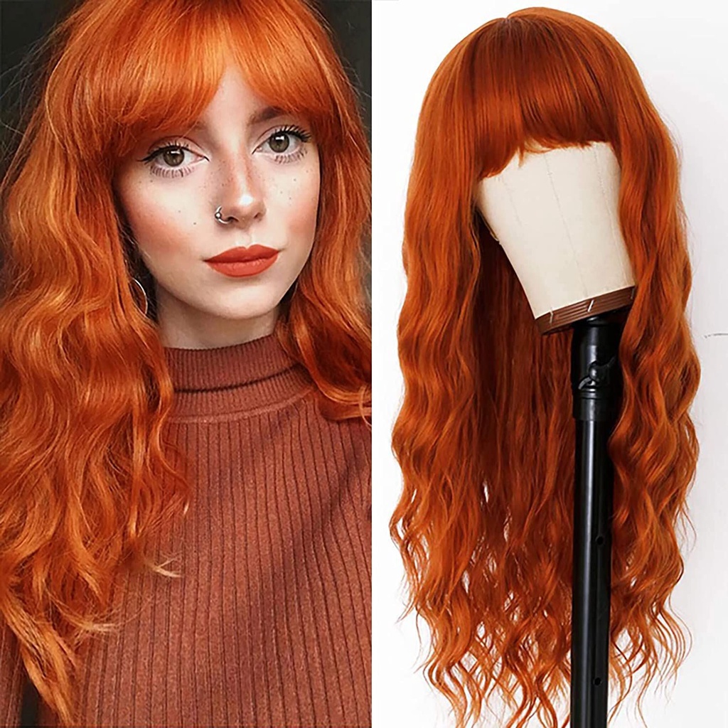 Orange Light Pink Synthetic Wig for Women Long Curly Wave Wigs with