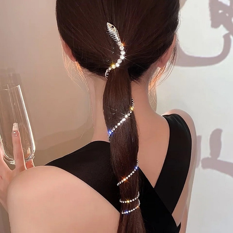 Korean Rhinestone Tassel Hair Clip Snakeshaped Hairpin Women Hair