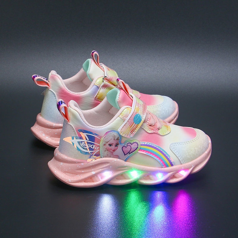 Kids shoes Elsa princess pattem LED shoes for kids girls Light up ...