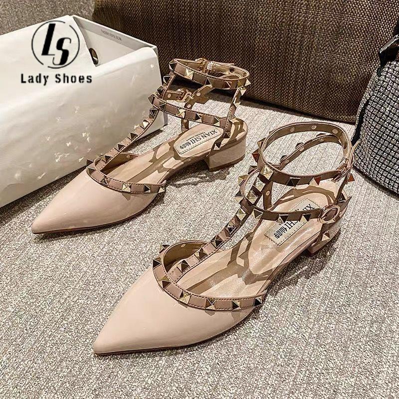 Rojeam Women's Heeled Sandals - Rivet Studded Open Toe, 10cm Stiletto, Ankle Strap, Pointed Toe Pumps - View #3
