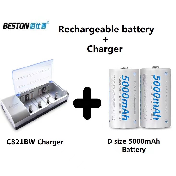 Beston C821BW Charger + Beston D size 5000mAh Rechargeable Battery