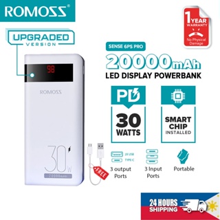 Romoss 18 Watt Fast Charging 30000mAh Lithium Polymer Power Bank (White,  Sense 8P+) : : Electronics