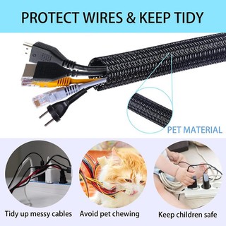 Liphontcta Expandable PET Cable Sleeve - 25ft Black-Blue Wire Loom For Cord Protection (Pet Chew Proof, Organizer) - View #3