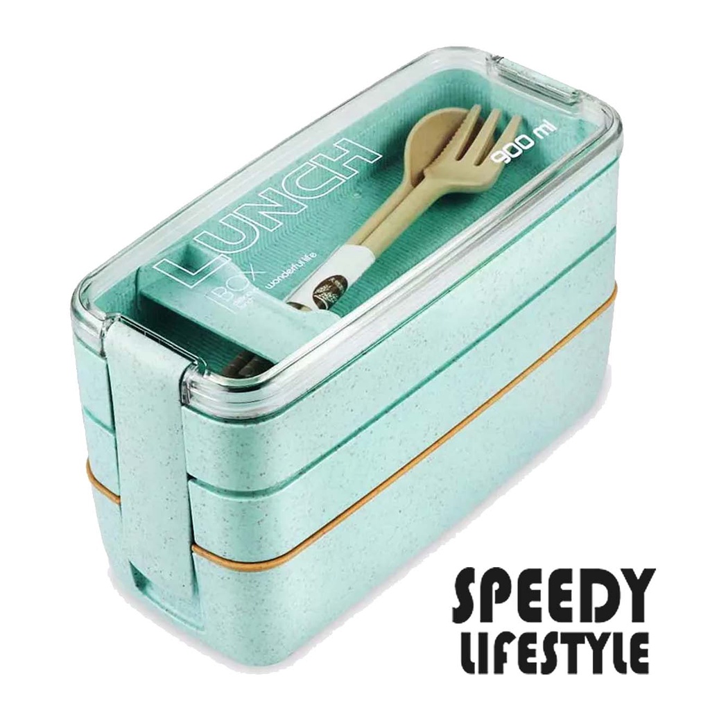Japanese Lunch Box with Divider, 3-in-1 Wheat Straw, Stackable Meal ...