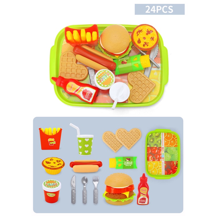 Food Toy Pretend Play Food Set with Tray Hamburger Hotdog Fries Role Play  Take Apart Toys for Kids Girls