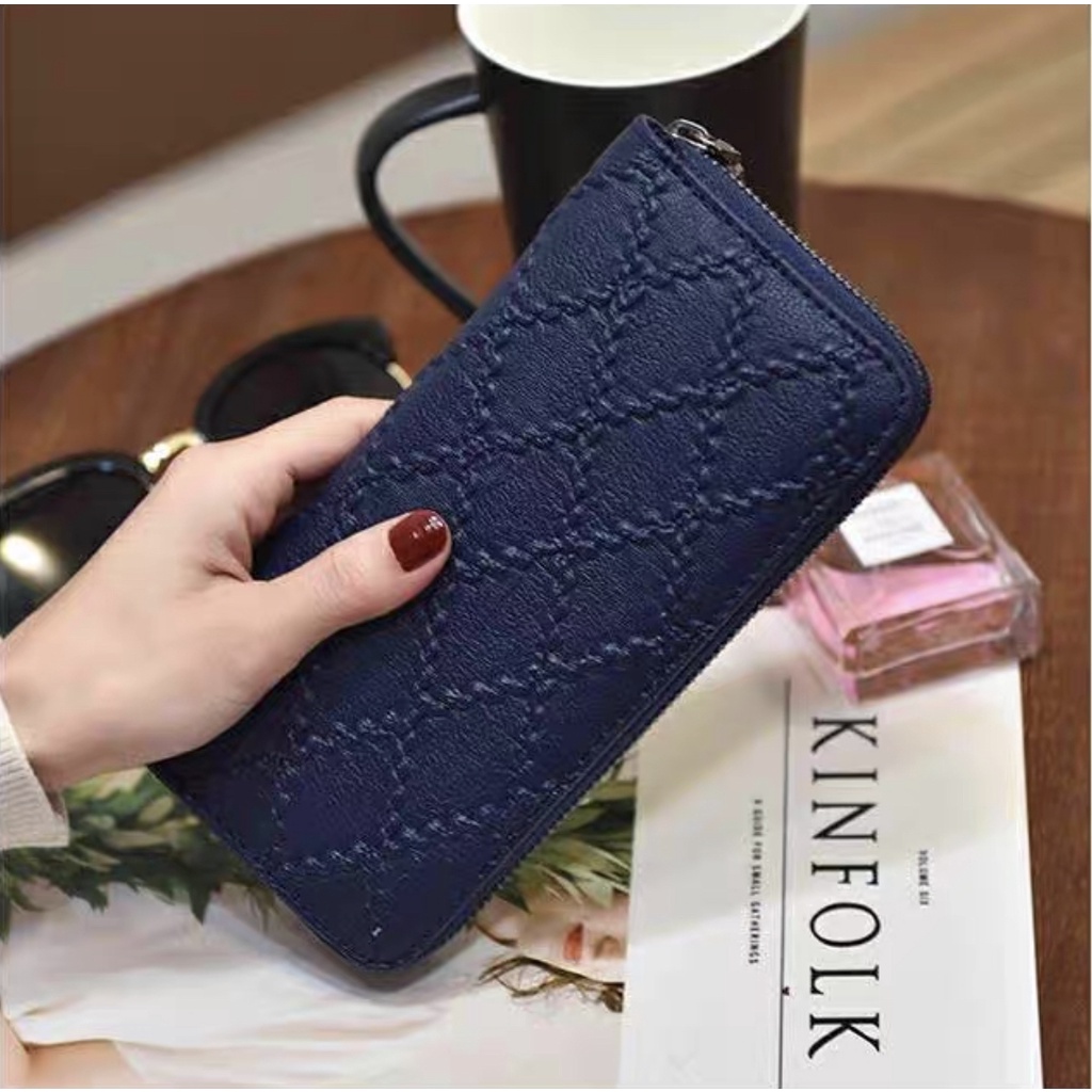 JHS Long Fashion Ladies Clutch Bag Rhombus Line Multi-card Wallet ...