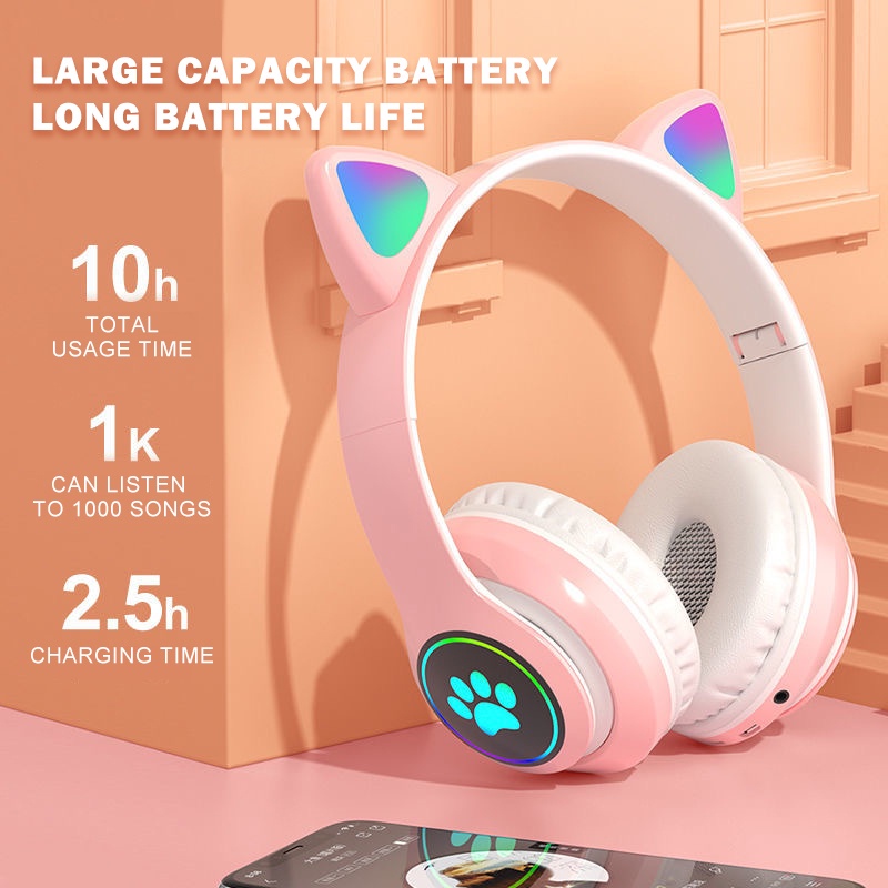 P47M Cat headphone Colorful glow foldable luminous bluetooth wireless