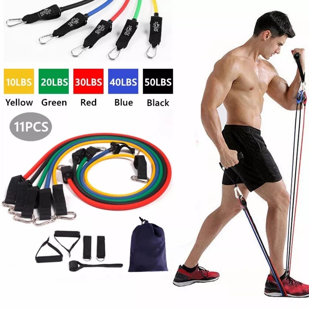 11 in 1 Gym Fitness Rope Set Stretching Resistance Band | Shopee ...