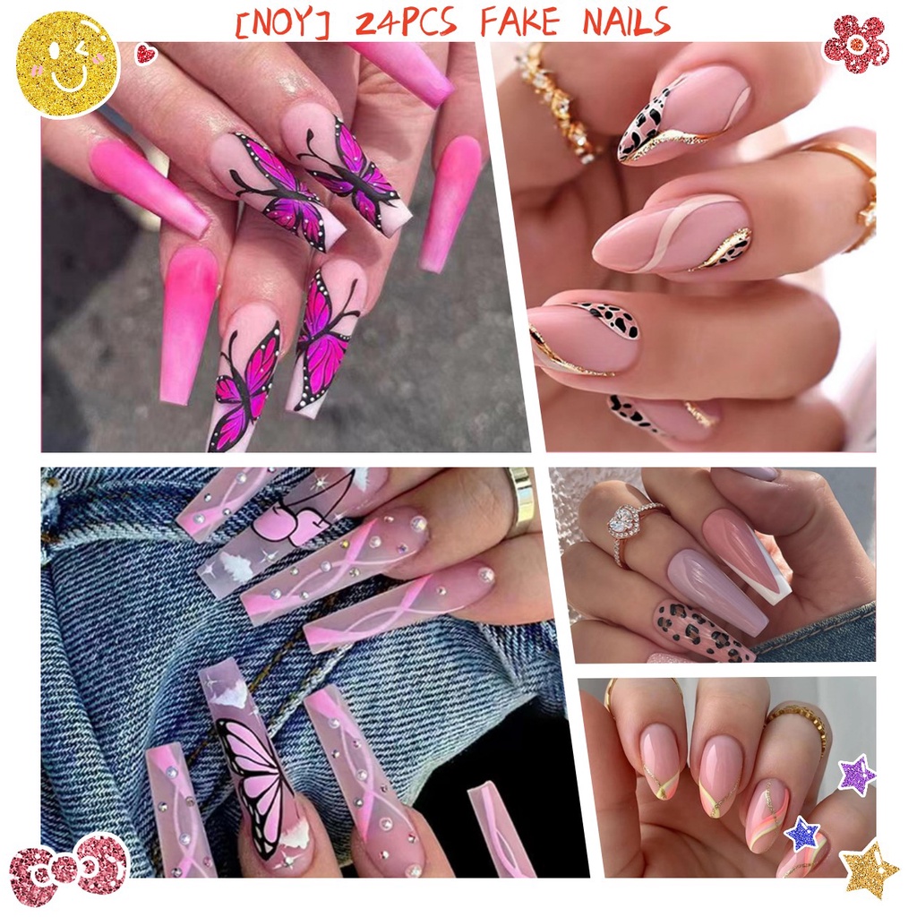 [NOY]24pcs Fake Nails Set With Glue High Quality Fake Nail Stickers Kit