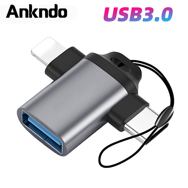 Ankndo 2 in 1 OTG Adapter Converter Micro USB/Type C/8-Pin Male to USB ...