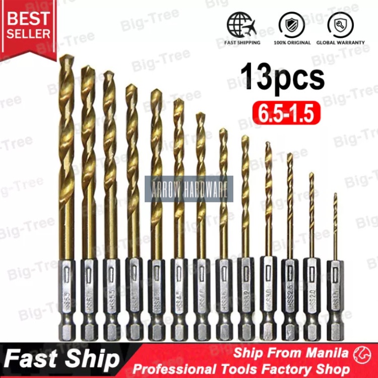 13Pcs Hex Shank 1/4' Metal Drill Bit Set 1.56.5mm Shopee Philippines