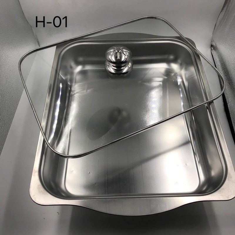 Stainless Steel Rectangular Food Warmer/Tray With Glass Lid Cover For
