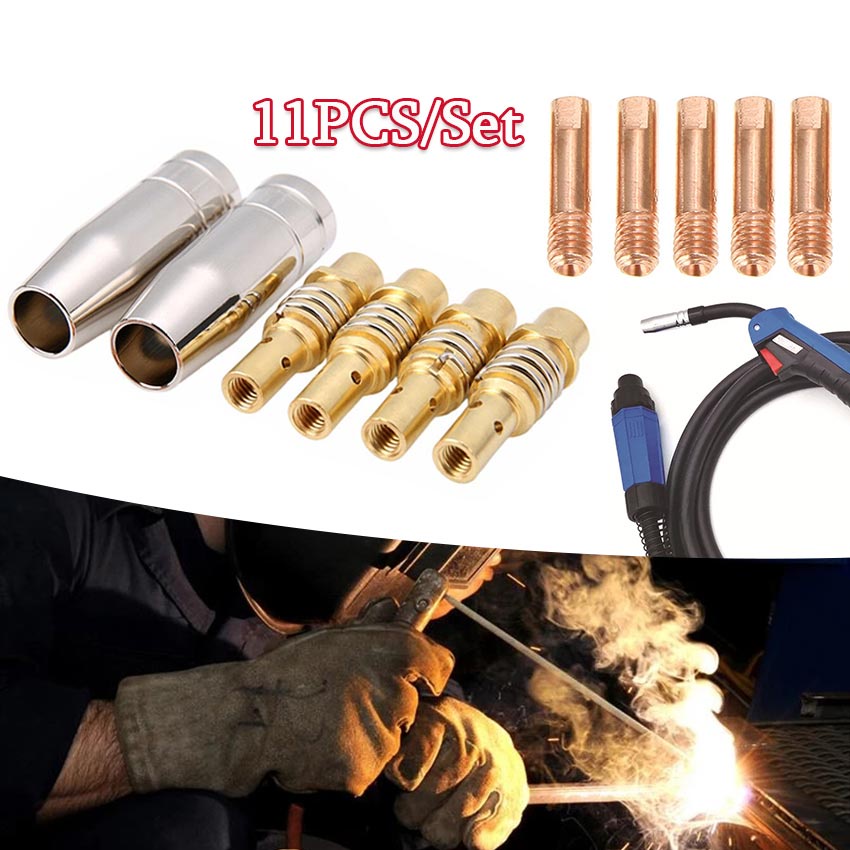 11PCS/Set 15AK Mig Welding Nozzle Welder Torch Nozzles Gold Tip Holder