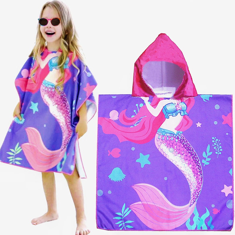 Children Bath Towel Mermaid Unicorn Cloak Cartoon Beach Bathrobe