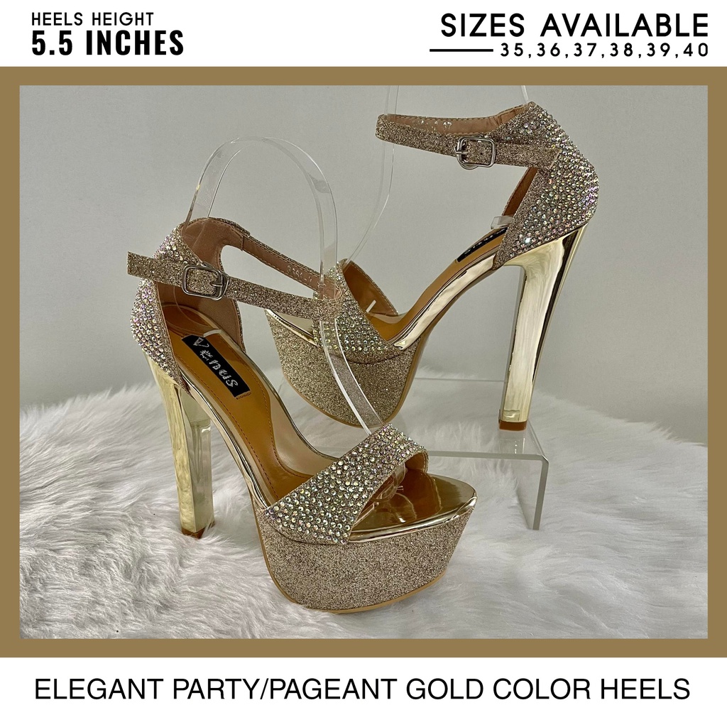 ELEGANT COMFY PAGEANT HIGH HEELS GOLDEN 5.5 INCHES Shopee Philippines