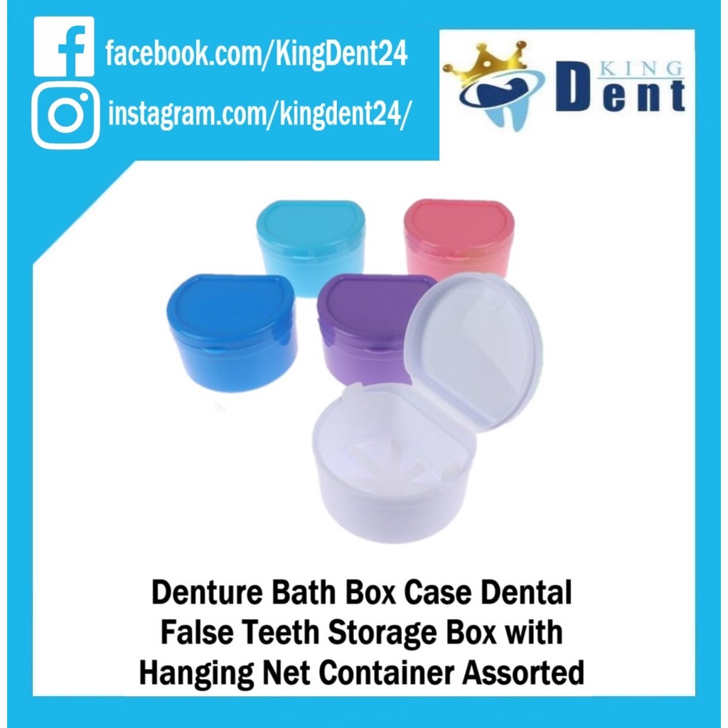 Denture Bath Box Case Dental False Teeth Storage Box with Hanging Net