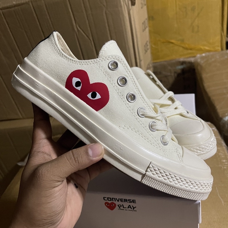 Converse x Cdg Play Biege (Men and women) | Shopee Philippines