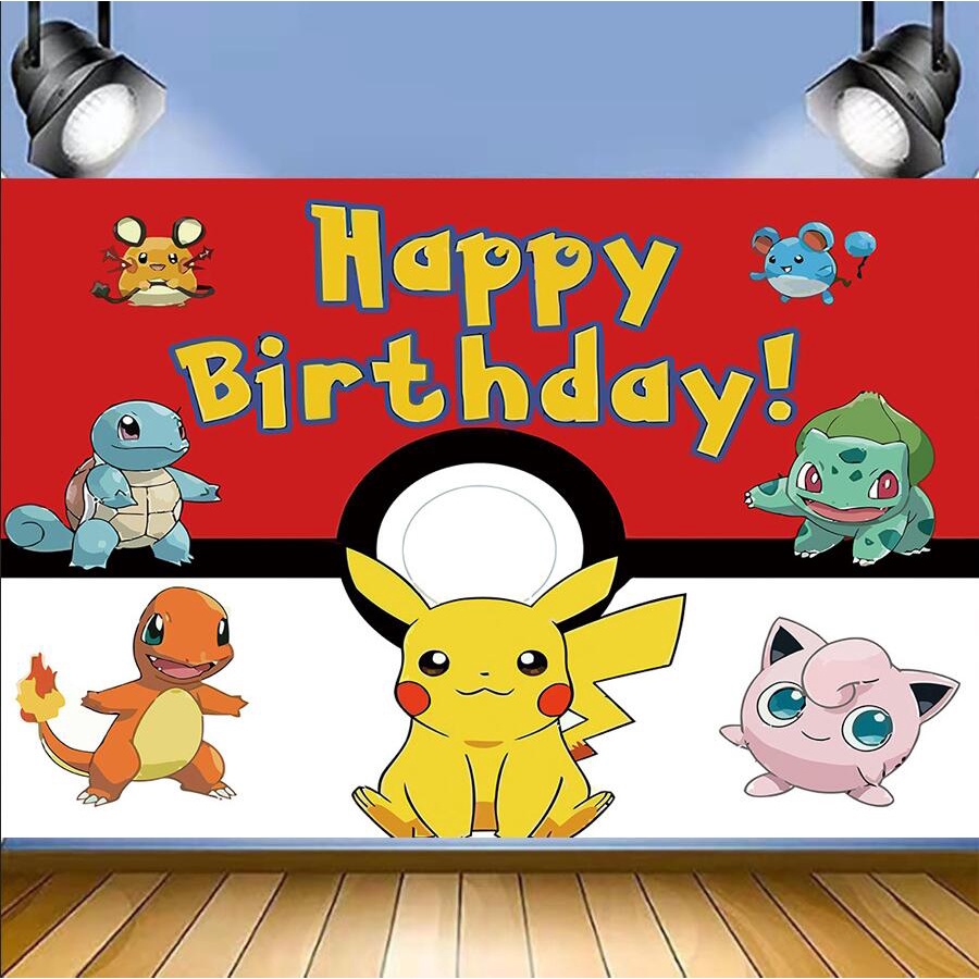 Pikachu Happy Birthday Backdrop Pocket Monster Pokemon Backdrop Red ...