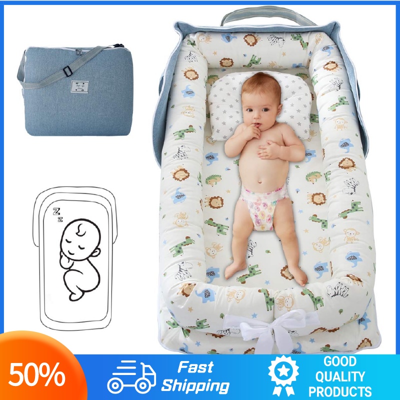 Portable Baby Bed Cotton Baby Nest with Baby Pillow Removable Newborn Bed  Set for Baby Washable Crib Nest for Baby