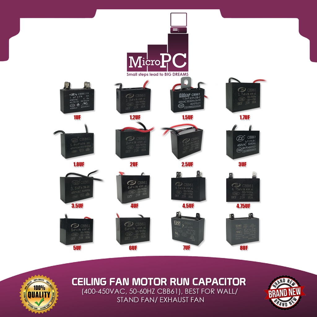 CEILING FAN MOTOR RUN CAPACITOR (400450VAC, 5060HZ CBB61), BEST FOR WALL/ STAND FAN/ EXHAUST
