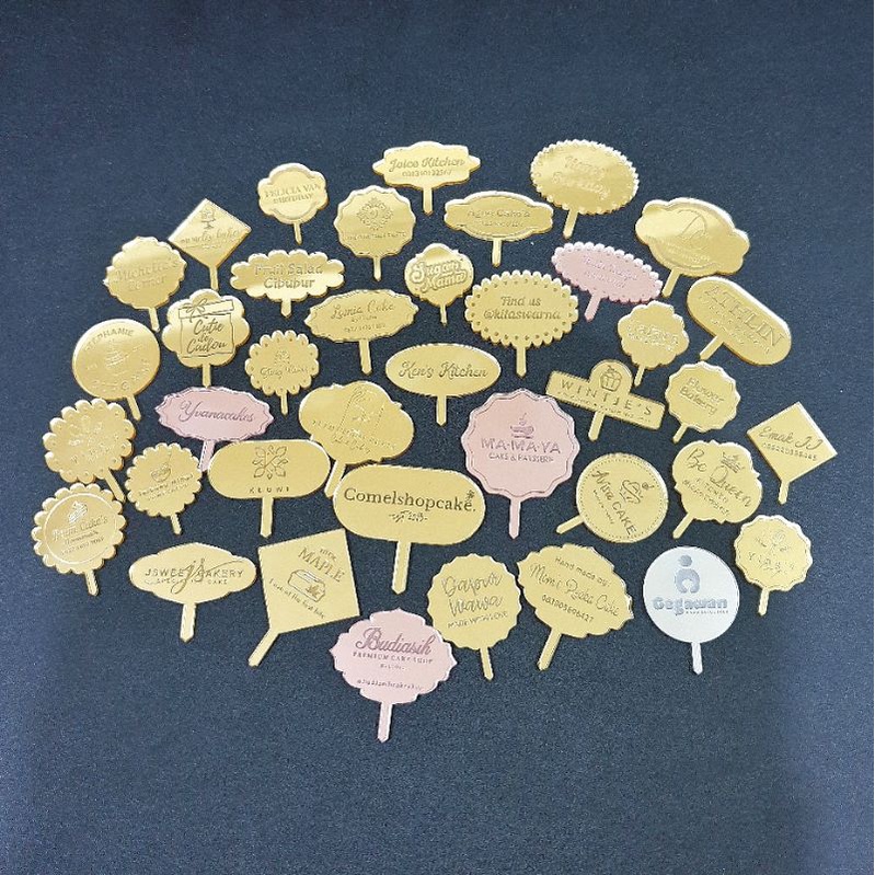 (Min 30 pcs) Custom Acrylic Mini Topper Cake Logo Label Tag Decoration ...