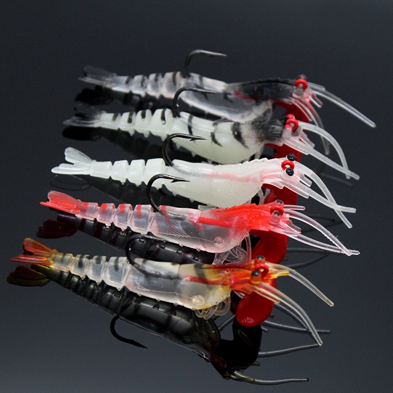 Y.Z】New Deisign 8cm/12g Fishing Lure Luminous Shrimp Bait Jigs Shrimp Lure  Prawn Hook Jigging Soft Plastic Fish Bait Artificial Shrimp Bait