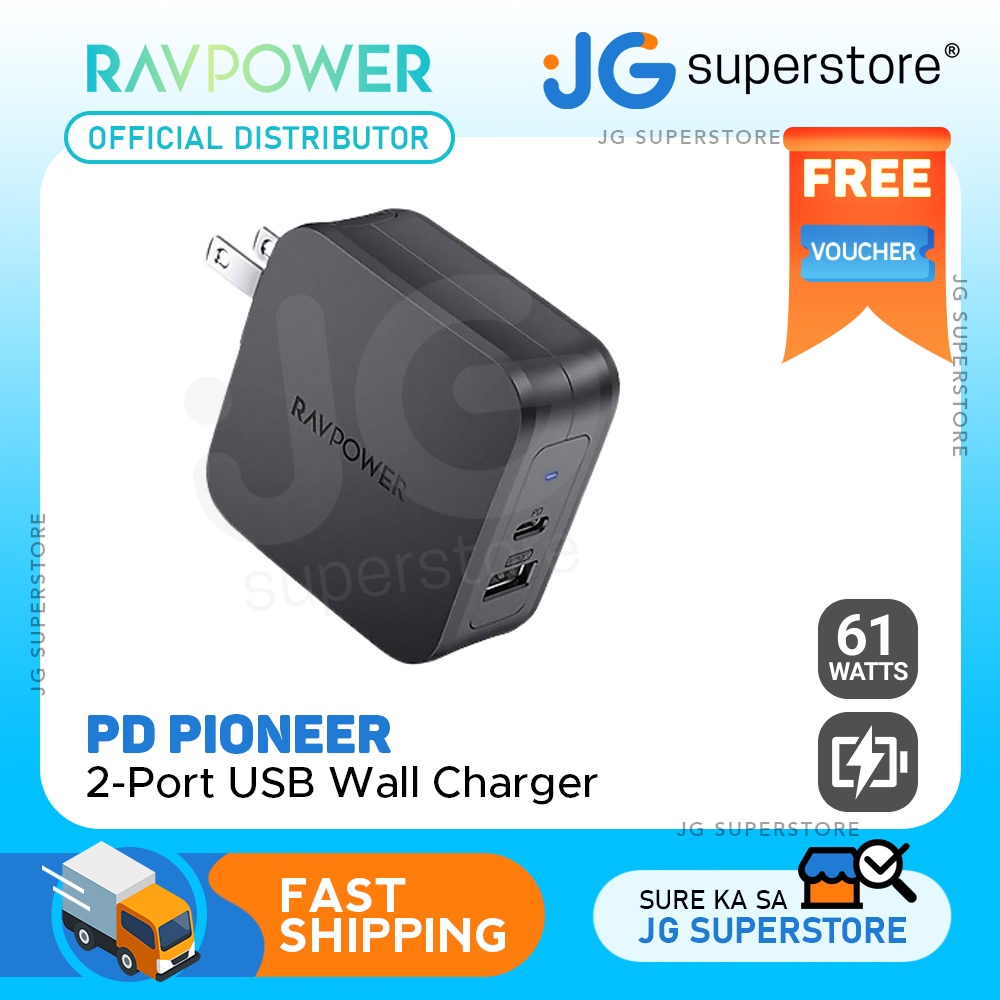 RAVPower USB-C 61W PD 3.0 2-Port USB Wall Charger for Smartphones and ...