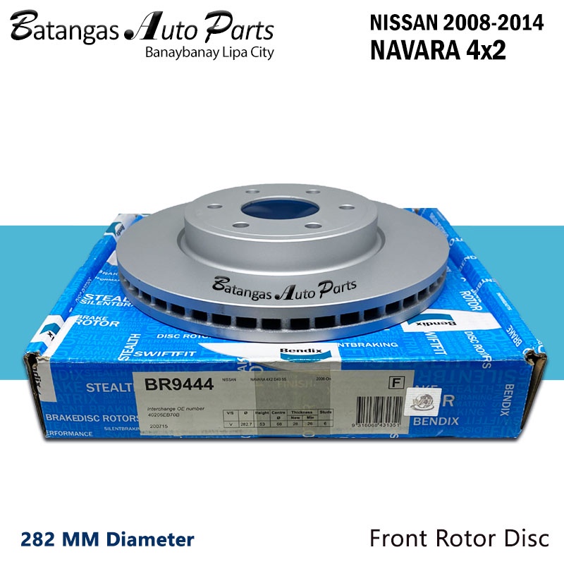 ROTOR DISC NISSAN NAVARA 4x2 2008-2014 FRONT BENDIX 1PC 282MM DIAMETER ...