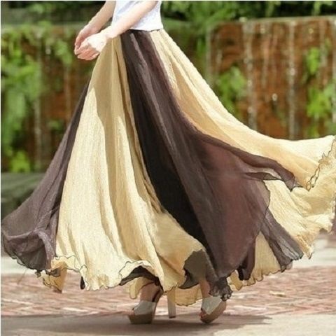 Bohemian Gold Chiffon Large Skirt Pleated Women High Waist Long Shopee Philippines