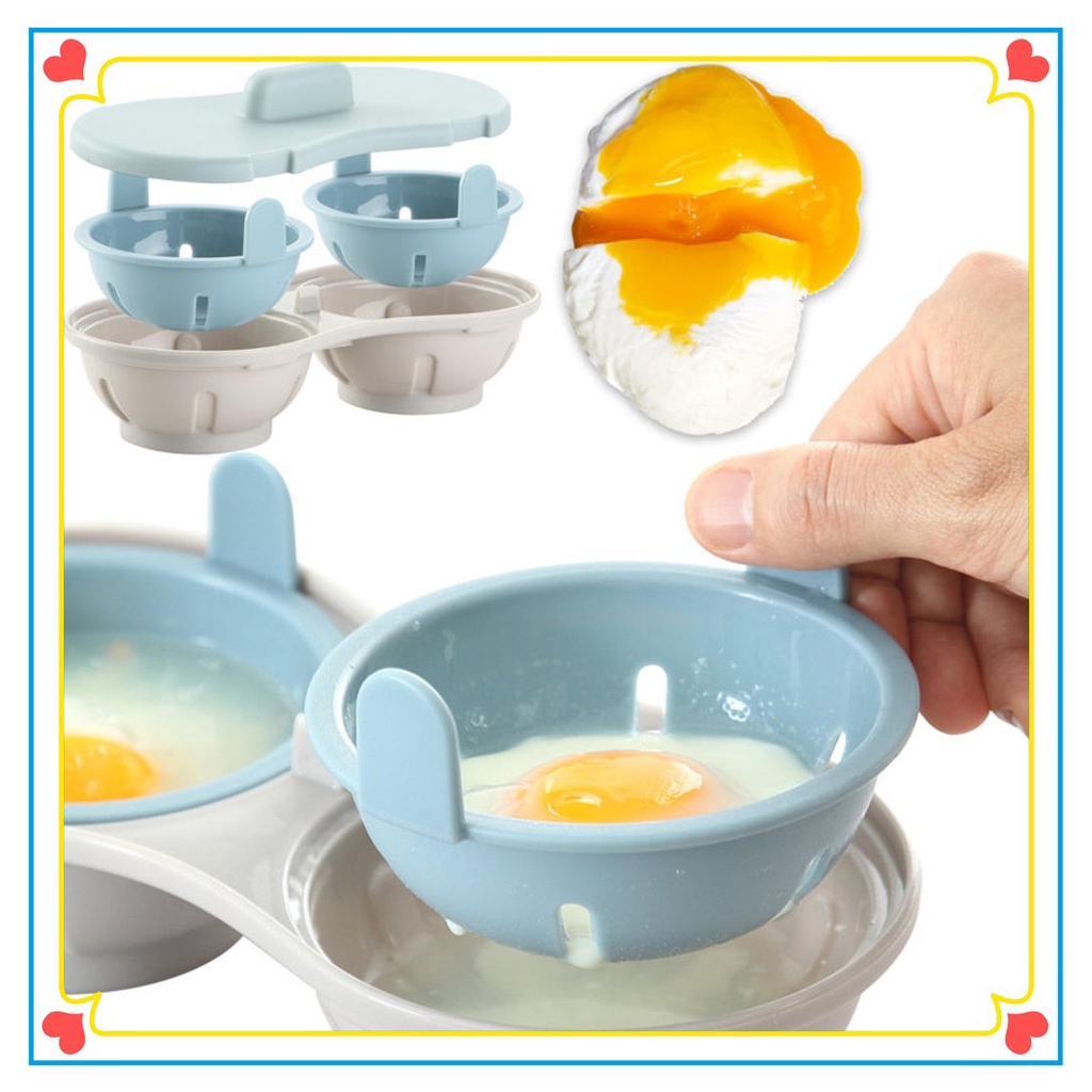 Microwave Double Egg Poacher Maker Poached Eggs Cooker Steamer Kitchen