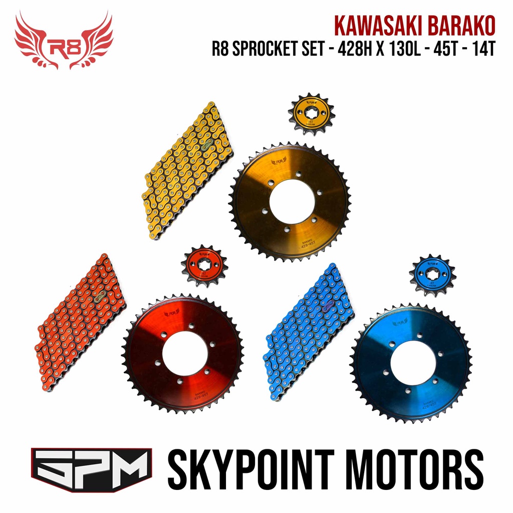 R8 Chain and Sprocket Set 425H-130L 45T-14T for Kawasaki Barako 175 ...