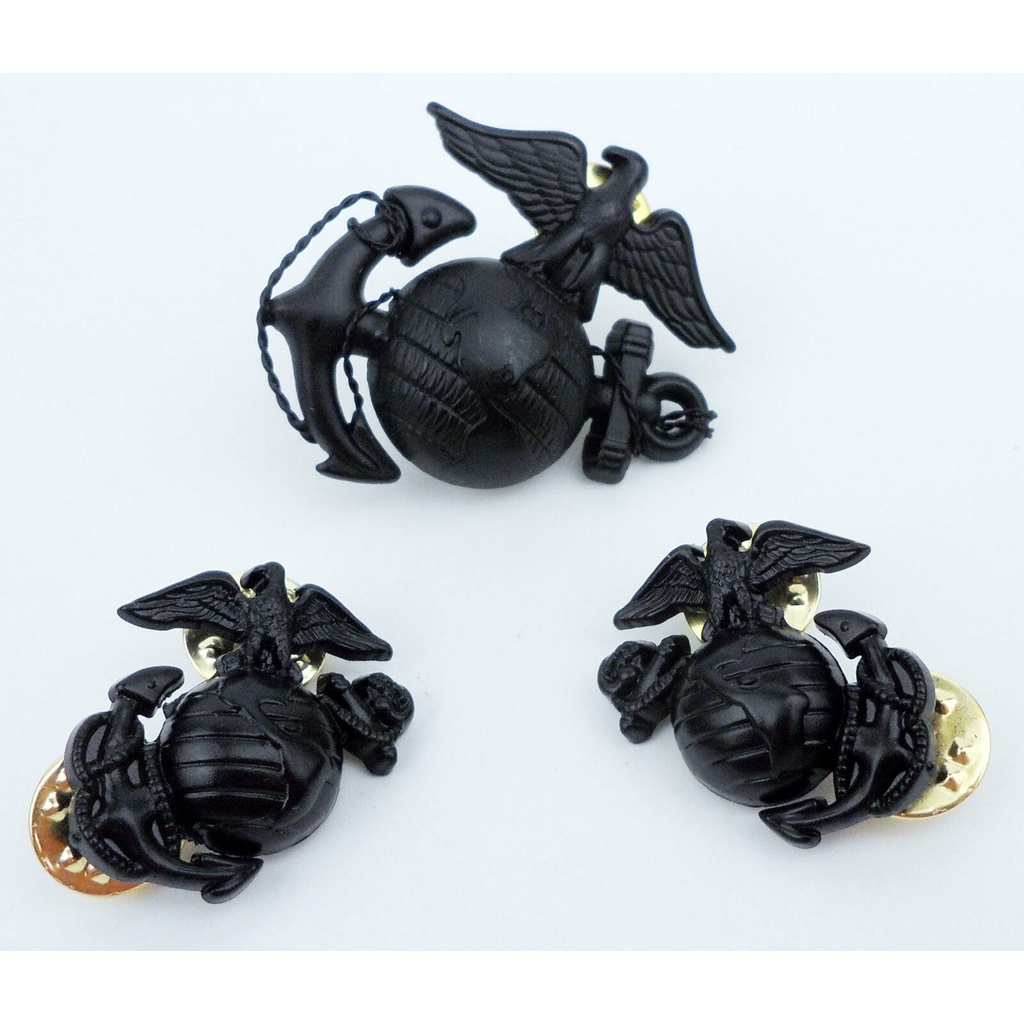 BLACK US MARINE CORPS OFFICER CAP BADGE INSIGNIA & USMC COLLAR HAT BADGE PIN Military Store