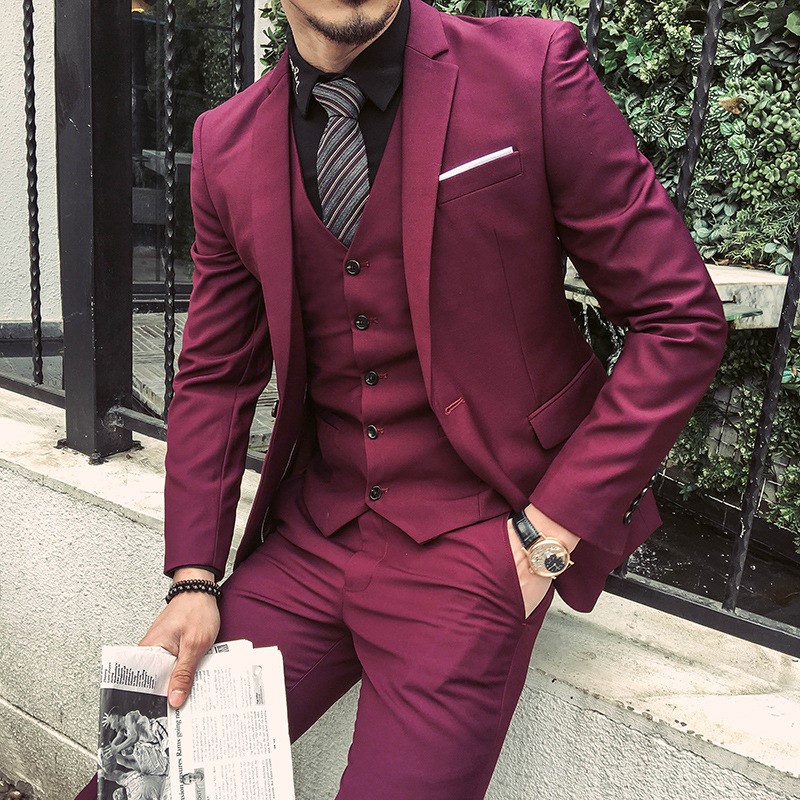 2022 Tailored Burgundy Purple Suit Men Groom Slim Fit 3 Piece Tuxedo Prom  Wedding Suits Blazer Terno Masuclino Jacket+Pant+Vest