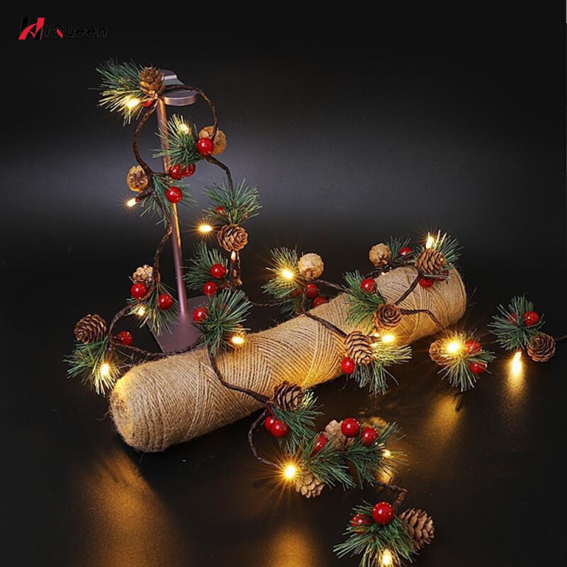 HiQueen Christmas Led String Lights Pinecone Red Berries Garland Lamp