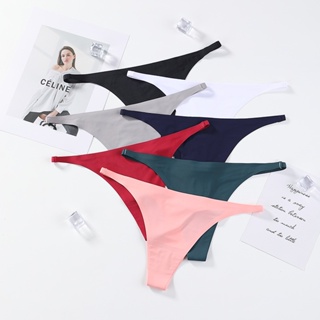 Women Soft Ice Silk Panties Invisible Thong Briefs High Waist Seamless  Underwear