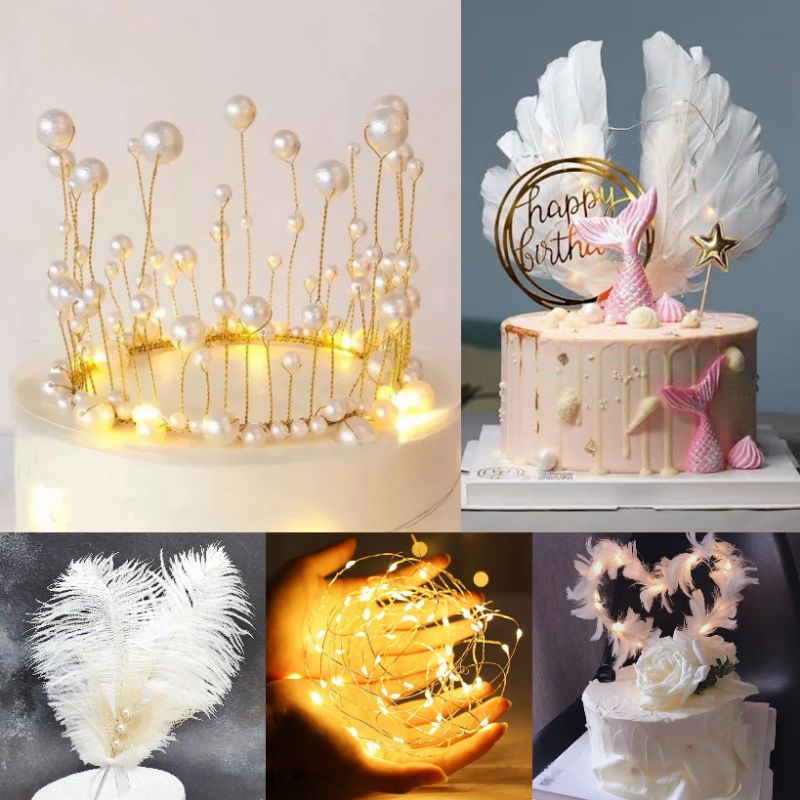 Feather Crown Wing Fairy Lights Baking Topper Decoration Cake