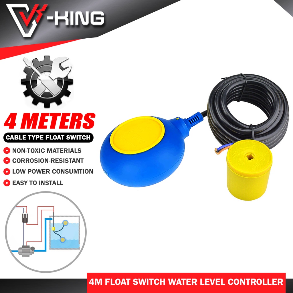V-KING 2M / 4M Cable Type Float Switch Liquid Fluid Water Level ...