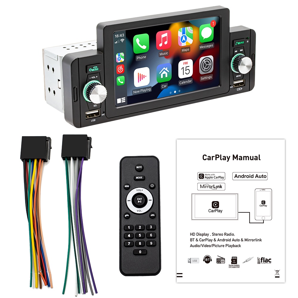 1 din 5" Car radio Car MP5 player Bluetooth Stereo Radio With Carplay