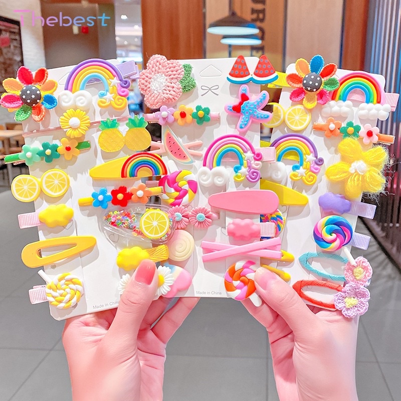 Thebest 14 Pcs Cute Hair Clip Set Bangs Hairpin Flower Fruit Baby Girl