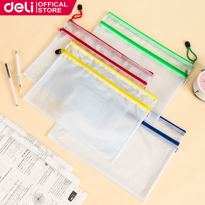 Deli A4 Document Zipper Bag Babe Information Bag Transparent Waterproof Plastic Mesh Bag