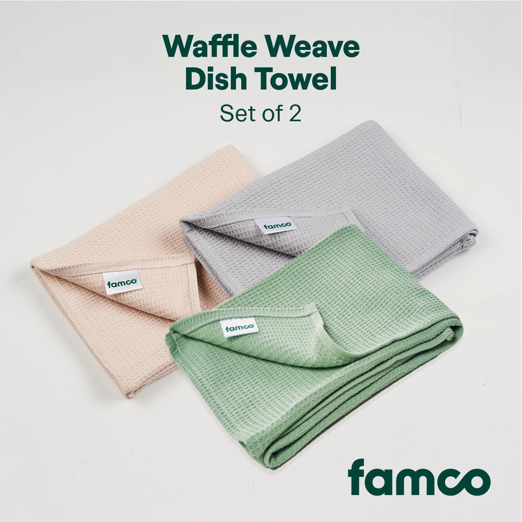 Famco Waffle Weave Dish Towels, Set of 2, 100% Cotton, Highly Absorbent ...