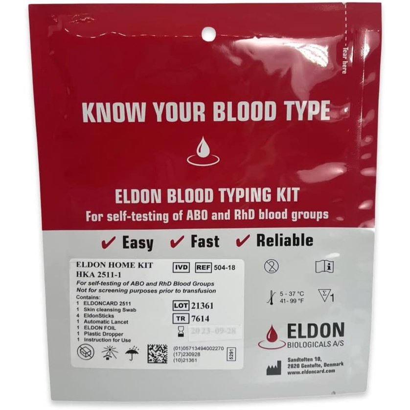 Eldoncard Blood Type Test Kit A,B,O,AB & Rh Test Eldon Biologicals AllOnDemand Shopee