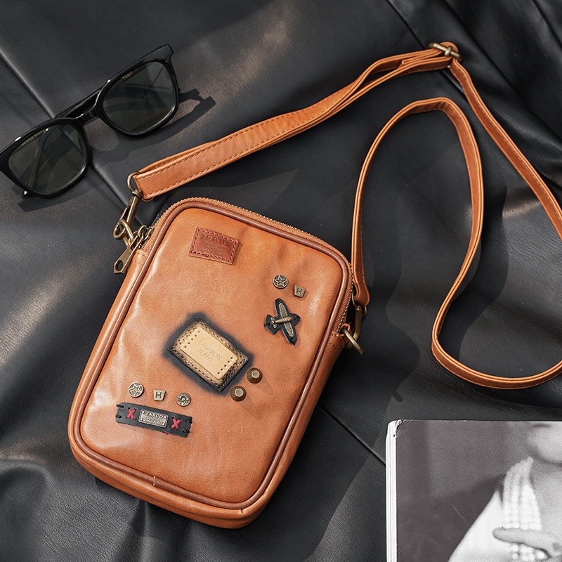 Korean Style Sling Bag Men Badge Shoulder Bag Fashion Men Crossbody Bag Mini Leather Men Bag