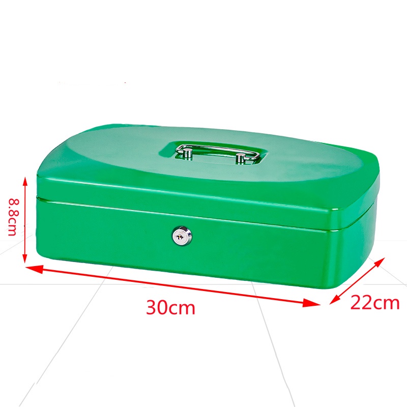 Green key new suitcase safe box with safety lock cash tray metal cash