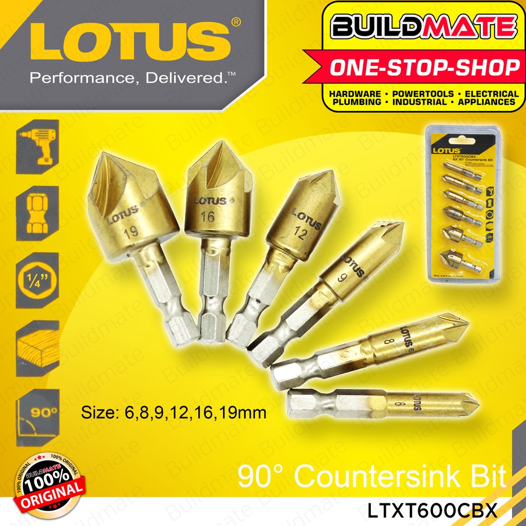 LOTUS 6PCS/SET Countersink Bit 1/4" Inch 6X 90 Degree Counter Sinker