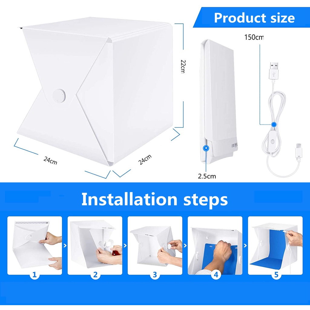 ZKeezm 40CM Studio Light Box Photography Box Mini Studio Box LED Lights