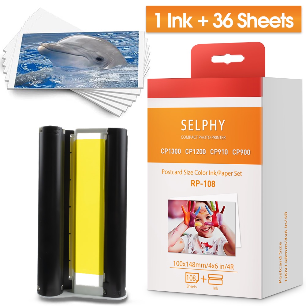 Compatible 1 Pack Ink Cassette + 36 Sheets Photo Paper KP-36IN KP-108IN ...