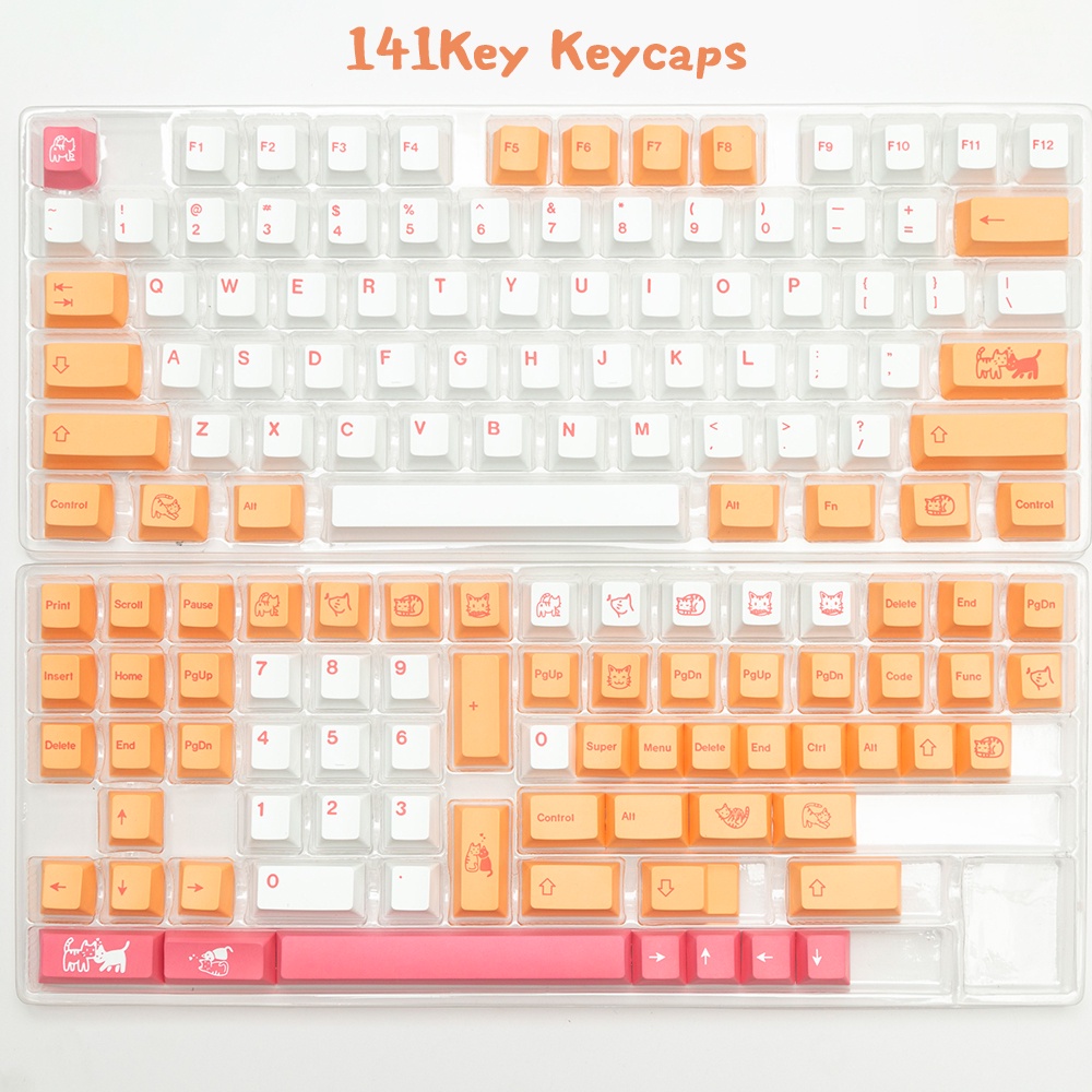 PINK CAT Keycaps 140keys MDA Profile PBT Compatible Gateron Cherry MX ...